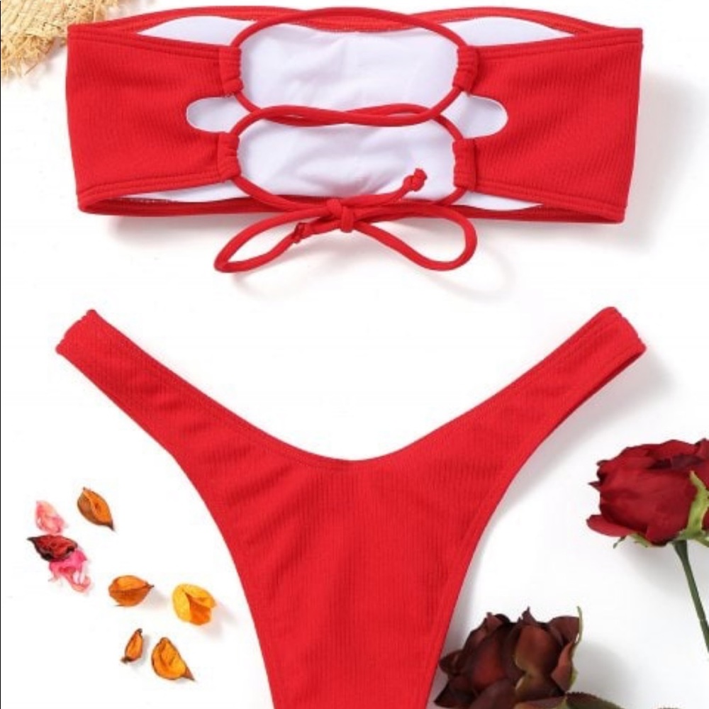 Zaful Red Strapless Swimsuit Set - Picture 2 of 4